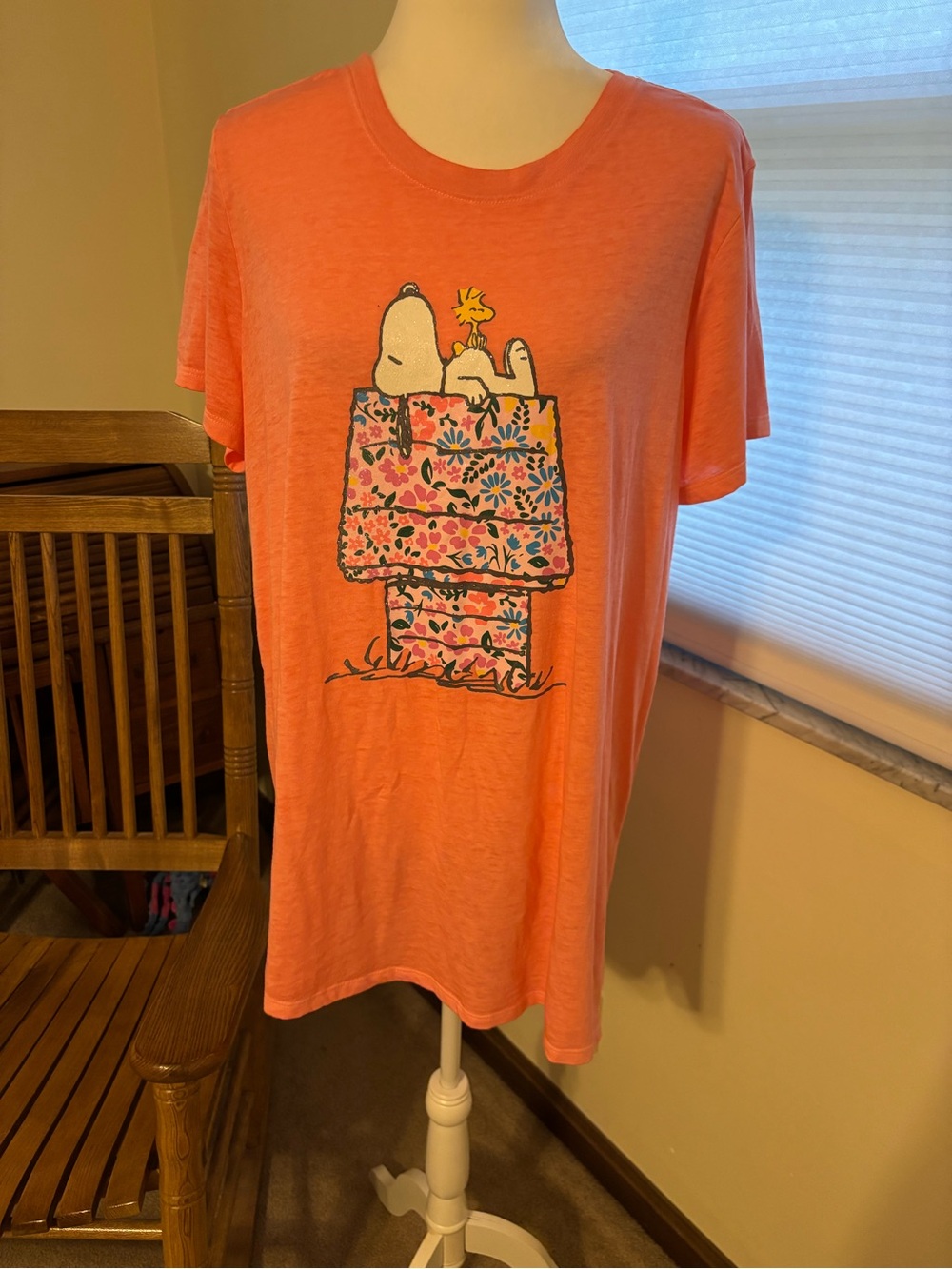 Coral Short Sleeve Tee with Snoopy & Woodstock Floral Doghouse